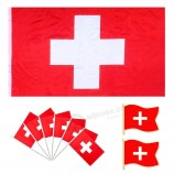 유능한 스위스 국기 3x5-12 팩 스위스 작은 미니 스틱 플래그 2 팩 옷깃 핀 파티 장식