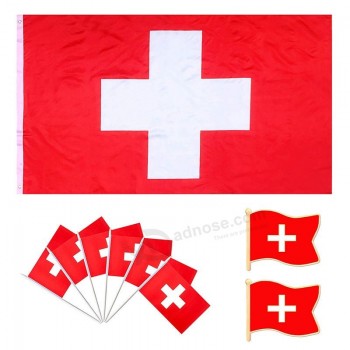 Drapeau de la Suisse consommé 3x5-12 Pack Suisse Petit Mini Bâton Drapeaux avec 2 Pack Pinette Décorations de fête