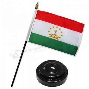 Tajikistan 4 inch x 6 inch Flag Desk Set Table Stick with Black Base for Home and Parades, Official Party, All Weather Indoors Outdoors