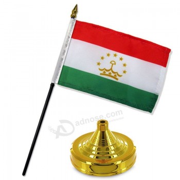 tajiquistão mesa de bandeira de 4 polegadas x 6 polegadas Conjunto de pau de mesa com base dourada para casa e desfiles, festa oficial