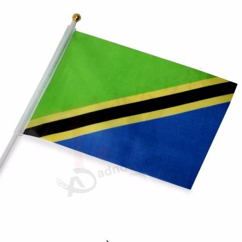 Bandera de mano de tanzania nacional de poliéster de tamaño personalizado