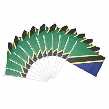 полиэстер 14x21см Танзания ручной флаг с пластиковым полюсом