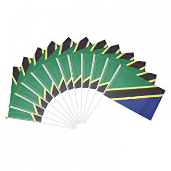 polyester 14x21cm Tanzanie drapeau tenu à la main avec mât en plastique