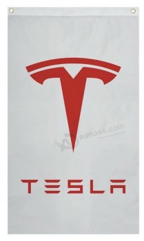 白色特斯拉旗帜横幅3'x5'赛车，人洞，极限车库