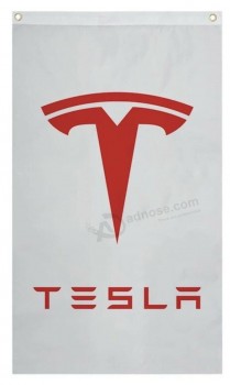 weiße Tesla Flagge Banner 3'x5 'Autorennen, Man Höhle, extreme Garage