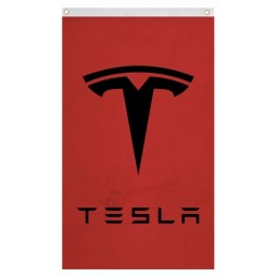 Red Tesla Flag Banner 3'x5 'Autorennen, Man Höhle, extreme Garage