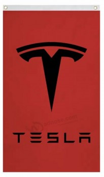 Red Tesla Flag Banner 3'x5 'Autorennen, Man Höhle, extreme Garage