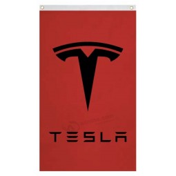 Red Tesla Flag Banner 3'x5' Car Racing, Man Cave, Extreme Garage