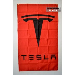 TESLA Flag Banner 3x5 ft EV Wall Car Garage Vertical Red
