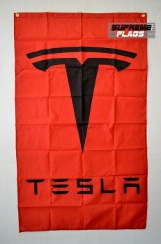 tesla flag banner 3x5 ft EV wall Garage auto verticale Rosso
