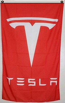 tesla banner 3x5ft Red flag Man cave with high quality
