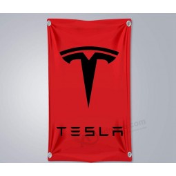 Tesla Flag Banner 3x5 ft EV Wall Car Garage Vertical Red
