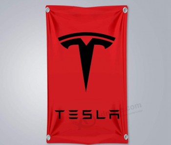 Tesla Flag Banner 3x5 ft EV Wall Garage Voiture Vertical Rouge
