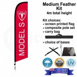 Tesla modelo S Bandera de plumas mediana roja y blanca de un solo lado