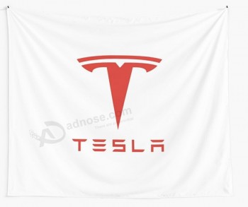 Großhandel benutzerdefinierte hochwertige Tesla Red Logo Wandteppich