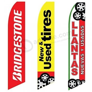 bandiere swooper Bridtestone rosso e giallo Banner di vendita di pneumatici nuovi e usati aperti