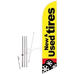 Cobb Promo New & Used Tires (Yellow) Feather Flag with Complete 15ft Pole kit and Ground Spike