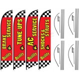 Ensemble promotionnel d’atelier de réparation automobile de quatre kits de drapeau à plumes, livré avec quatre kits de poteaux télescopiques en aluminium et des piquets de sol