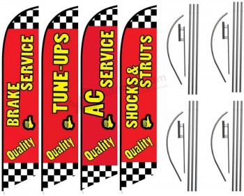 Ensemble promotionnel d’atelier de réparation automobile de quatre kits de drapeau à plumes, livré avec quatre kits de poteaux télescopiques en aluminium et des piquets de sol