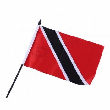 Trinidad e tobago mão bandeira chuangdong mão bandeira com varas novo design personalizado impresso poliéster bandeira quadriculada