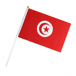 polyester Tunisia hand held flags with plastic pole