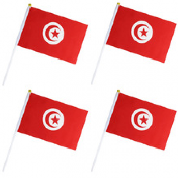 bandera de mano de Túnez bandera de palo ondeando mano de Túnez