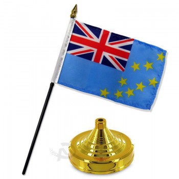 Tuvalu 4 inch x 6 inch Flag Desk Set Table Stick with Gold Base for Home and Parades, Official Party, All Weather Indoors Outdoors