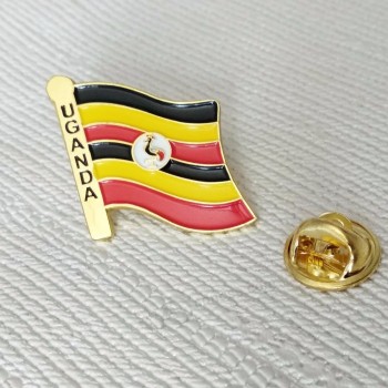 Vente en gros métal émail doux Ouganda drapeau épinglette