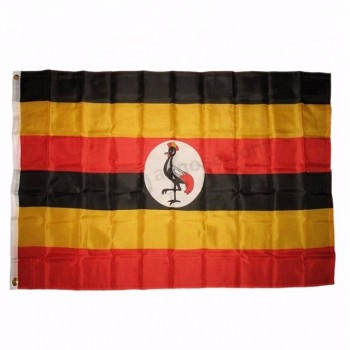 Promoção de alta qualidade 100% poliéster impressão digital tecido de seda preto vermelho amarelo uganda bandeiras do país