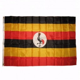 Promotion high quality 100 % polyester digital print silk fabric black red yellow Uganda country flags