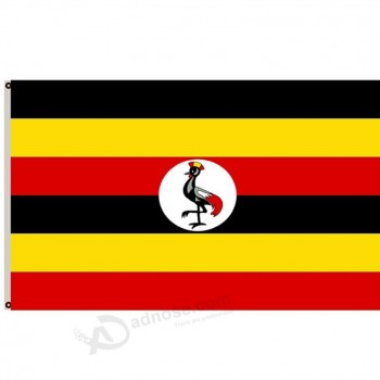 Bandera nacional de uganda de poliéster de alta calidad de 3x5 pies con dos ojales