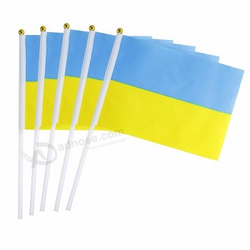 Ukraine Nation Hand Flags Wave Flags Festival Sports Decor with Plastic Pole