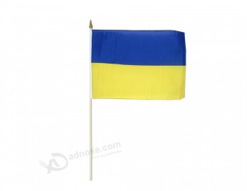 Custom size 12 x 18 inch 75D polyester Ukraine hand held flag with plastic pole