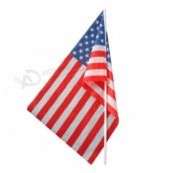 アメリカ国旗を振ってポリエステルミニ木製スティック手持ち