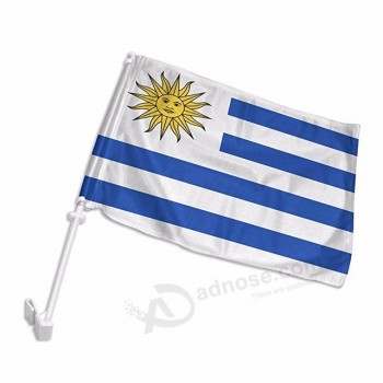 dubbelzijdig polyester uruguay autoruit vlag met kunststof vlaggenstok