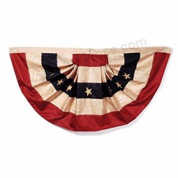 Stained Antique US American Flag Bunting Half Fan Fully Pleated
