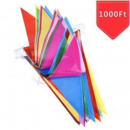 Banderas de banderines de banderines multicolores de 600 piezas 1000 pies para eventos de celebración de fiestas en festivales y picnics de patio trasero decoraciones de tela de ny