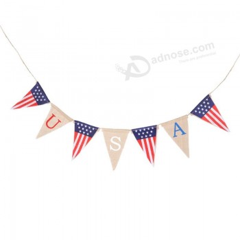 VS jute banner Amerika vlag banner vierde van juli bunting banner opknoping wimpel banner garland feestartikelen voor onafhankelijke dag