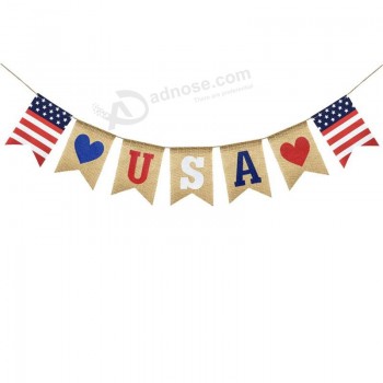 Uniwish USA bannière toile de jute Nid d’ange 4 juillet décorations célébration du jour de l’indépendance américaine rouge blanc et bleu thème Party Supplies
