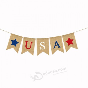 OULII Patriotic USA Banner 4th of July Bunting Flags Independence Day Hanging Decor for American National Day Celebration