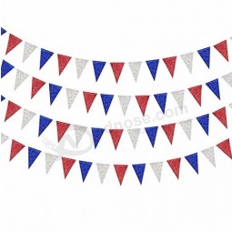 Rot Blau Silber / Weiß Dreieck Wimpel Banner Kit USA amerikanische Independent Day Feier Party Flagge Girlande