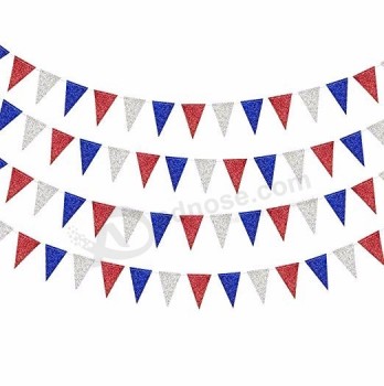 Vermelho azul prata / branco triângulo galhardete banner Kit EUA dia da independência americana celebração festa guirlanda bandeira