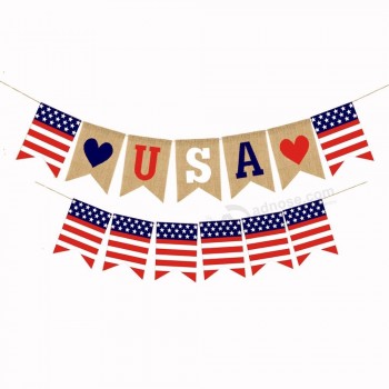 Vrise 2019 4th of July USA Flag Banner Bunting Pennants Stars Stripes USA Party Supplies Independence Day Decoration