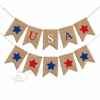 2019 год, день независимости США, праздничная вечеринка, декоративный флаг, баннер с синими и красными звездами