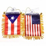 manifattura cinese 100% calcio usa puerto rico bandiera pennant in raso con frange