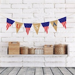Glücklicher amerikanischer Unabhängigkeitstag der Jutefaserleinwand bunten USA der star-spangled Fahnendekoration-Leinenwimpel