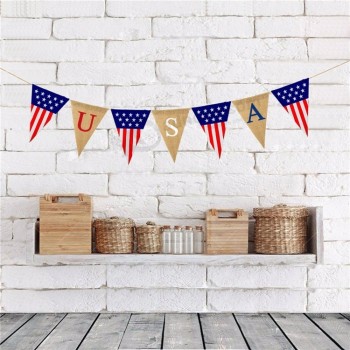 jute toile de jute joyeux jour de l’indépendance américaine coloré états-unis l’étoile pailletée bannière décoration lin fanion