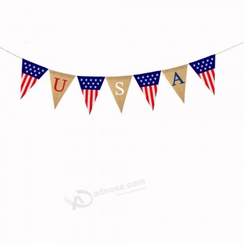 USA vlaggen wimpel gelukkig Amerikaanse onafhankelijkheidsdag open haard mantel decoratie vierde van juli partij decoraties jute banner
