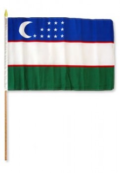 One Dozen Uzbekistan 12x18in Stick Flags.