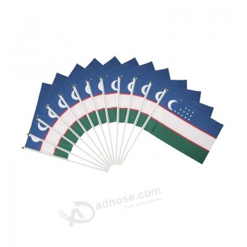 Uzbekistan Polyester Country Flags Desk Outside Waving Parade (12-Pack Hand Flag)